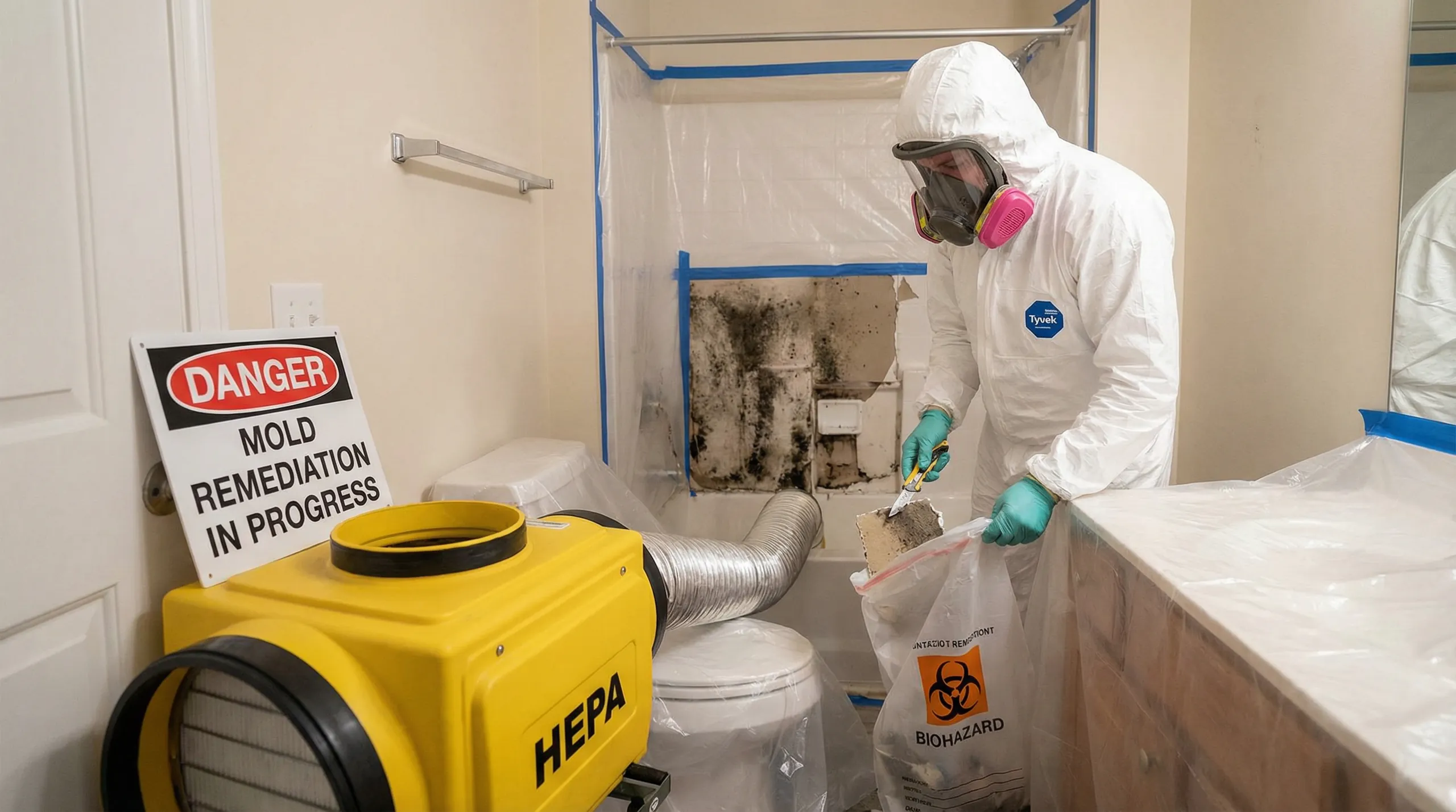 Certified mold remediation technician at work