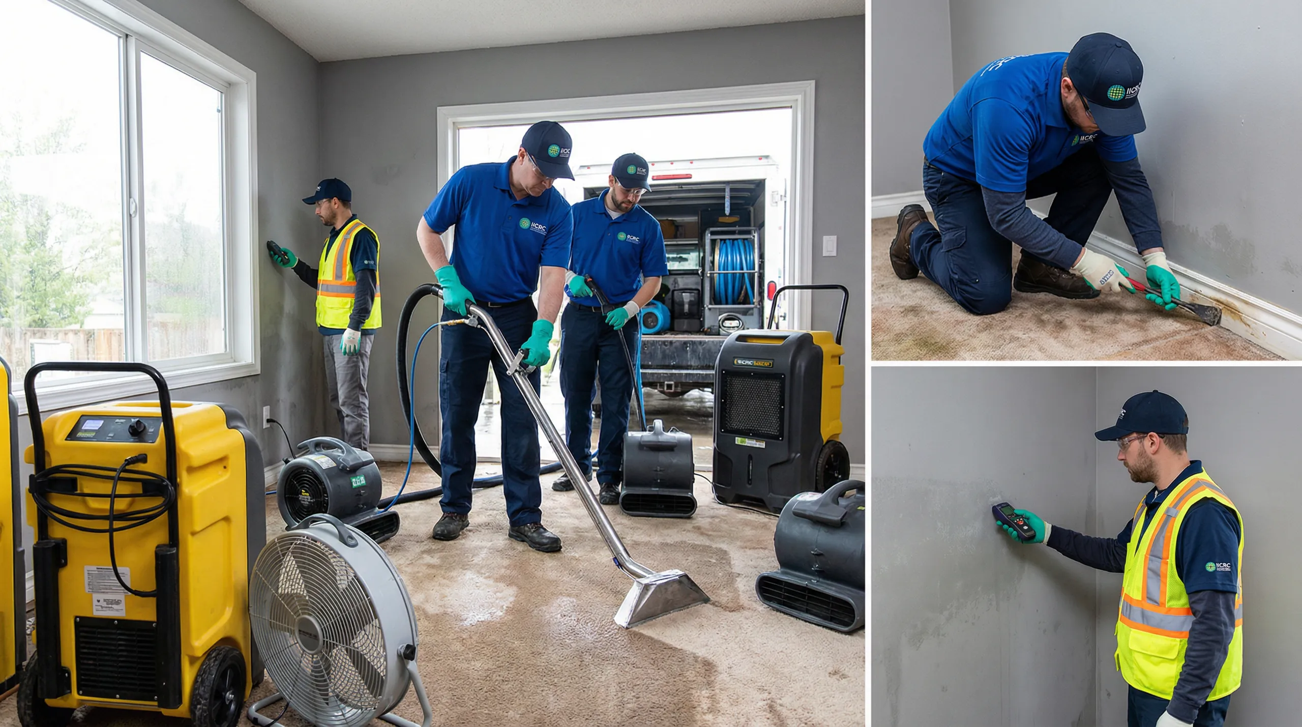 Water damage restoration professionals at work